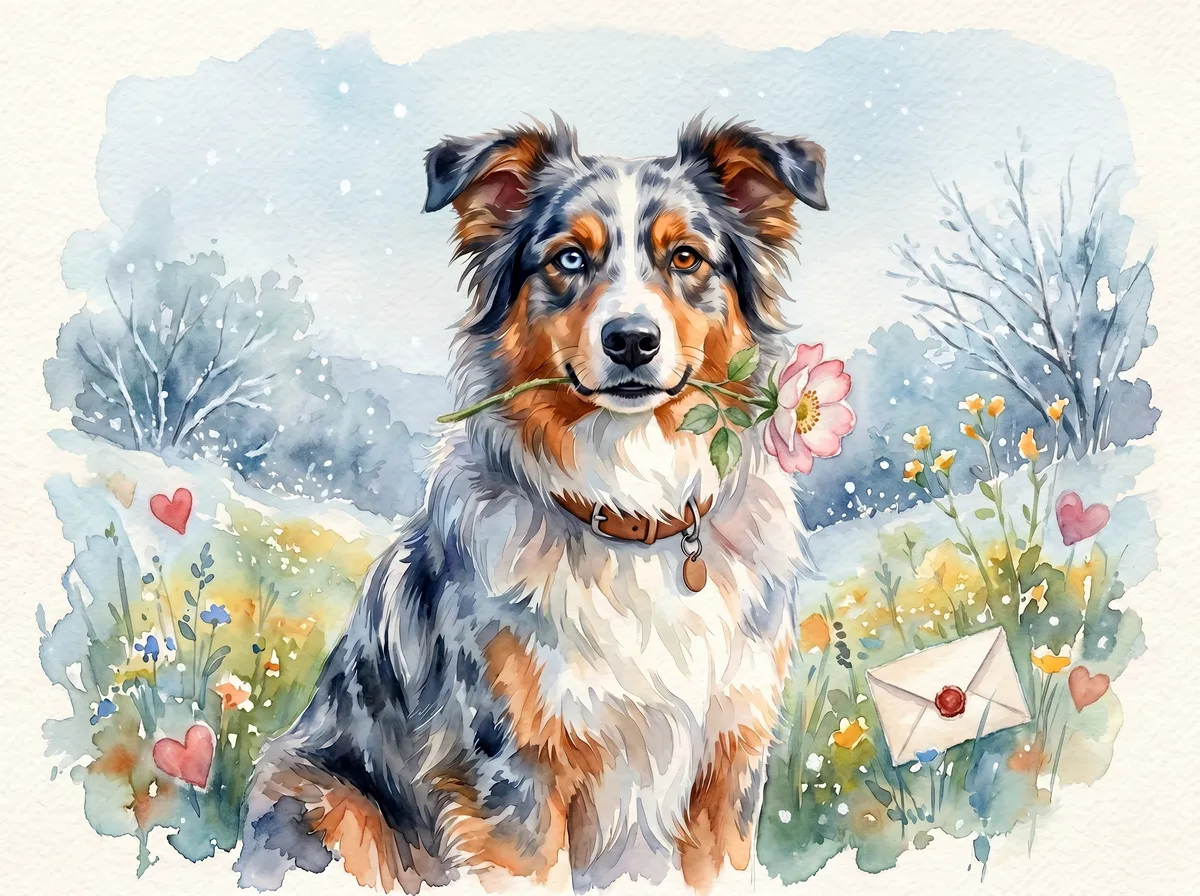 Australian Shepherd watercolor calendar month 2